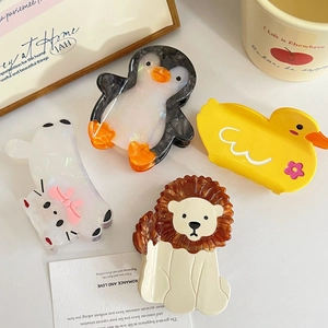 Pinces à Cheveux en Acétate Forme Animale Mignonne Motifs Pingouin Canard Lion Chat Barrettes Dessin Animé Accessoires Cheveux Femmes
