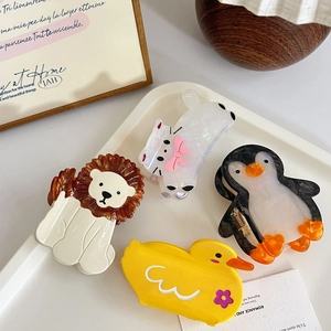 Lot de pinces à cheveux en acétate avec motifs mignons de lion, pingouin, canard et chat