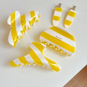 French Vintage Acetate Hair Claw Clip For Women Yellow White Striped Hair Barrette Fashionable Commuter Hair Accessories