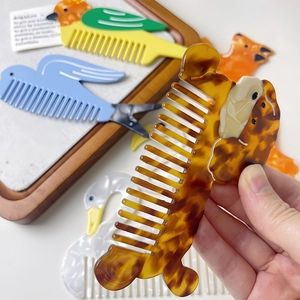 Cute animal shaped acetate wide tooth combs featuring bear, swan and bird patterns
