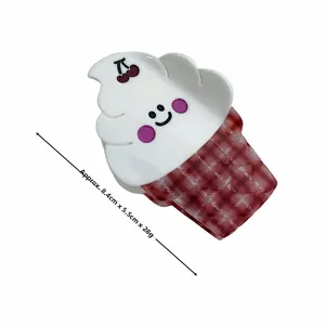 Détail de la pince à cheveux glace avec smiley et motif à carreaux, env. 8,4 x 5,5 cm
