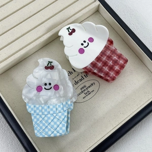 Lot de pinces à cheveux crème glacée en acétate avec motif cerise et sourire en bleu et rouge