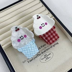 Pinces à cheveux mignonnes en forme de glace avec décor cerise et visages souriants