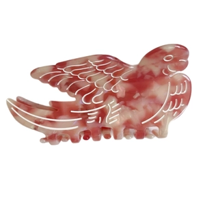 Elegant bird shaped hair claw clip in pink and white marbled acetate for women
