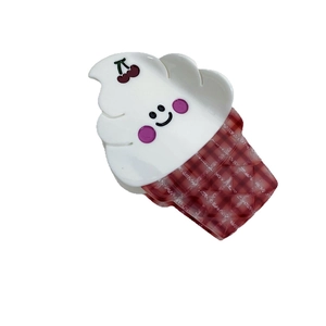 Pince à cheveux mignonne en forme de glace avec cornet à damier rouge et décor cerise