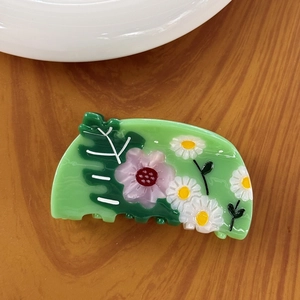 Haarklammer aus grünem Acetat mit Blumenmuster und stabilem Griff für Damen