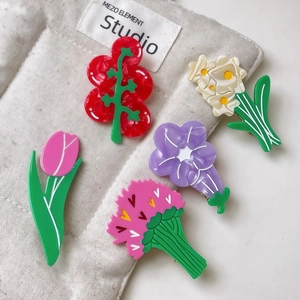 Barrettes à cheveux en acide acétique avec motifs tulipes et lys sur tissu matelassé