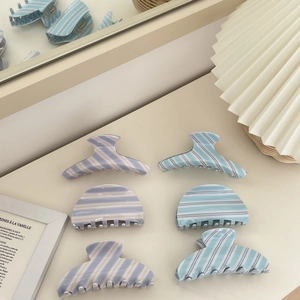 Lot de 6 pinces à cheveux en acrylique à rayures bleues et mauves pour coiffure élégante