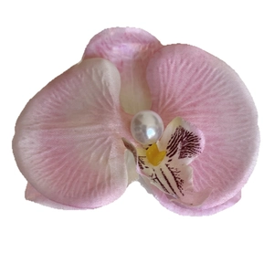 Phalaenopsis orchid hair clip with pink gradient petals and a center white pearl