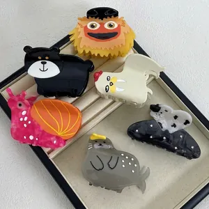 Funny Cartoon Animal Cellulose Acetate Hair Claws Cute Snail Bear Walrus Shark Clip Rhinestone Fashion Hair Accessories For Women