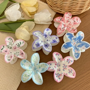 Blumenmuster Haarklammer UV Bedruckt Blumenform Haarspange Groß Rutschfeste Haarschmuck Für Damen Koreanischer Stil Haarklammer
