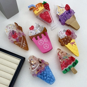 Women Acetate Ice Cream Hair Claw Clips Cute Dessert Shape Patchwork Hair Clamps Sweet Summer Style Handmade Hair Accessories