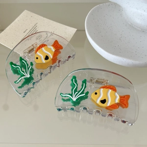 Pinza per Capelli in Acetato con Pesce Rosso e Alga Tema Oceano per Donna Clip a Squalo Trasparente Creativa Accessori per Capelli