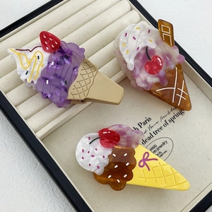 Cute ice cream shaped acetate hair claws set with colorful sweet dessert designs
