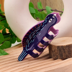 Pince à cheveux créative en forme de dinosaure violette avec motifs colorés