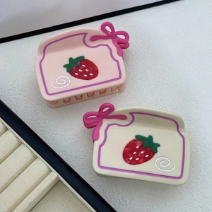 Pinza per capelli a fragola in acetato con grazioso fiocco rosa per donna