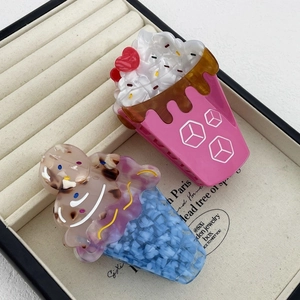 Cute acetate ice cream hair claw clips set for women with colorful sundae design