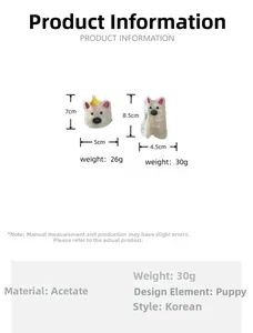 Size specifications for acetate West Highland Terrier hair claw clips with measurements