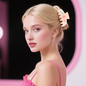 Pince à cheveux rose translucide en acrylique avec motifs étoile de mer et coquillages