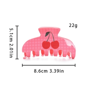 Dimensions détaillées de la pince à cheveux à carreaux rose avec motif cerise et ressort