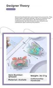 Détails de pinces à cheveux en acétate coloré en forme de poisson et de crabe