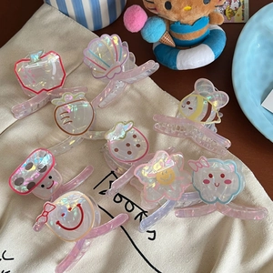 Pinces à cheveux mignonnes motifs fruits et fleurs en résine sur toile beige