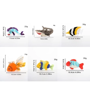 Detail view of tropical fish and shark acetate hair claws with precise weight and size info