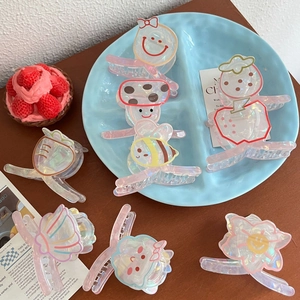 Grandes pinces à cheveux mignonnes avec motifs fruits et fleurs et fini nacré irisé