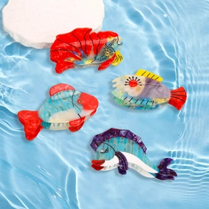 Creative Fish Shaped Acetate Hair Claw Clip For Women Handmade Rhinestone Sea Animal Shark Clip Red Goldfish Hair Accessory
