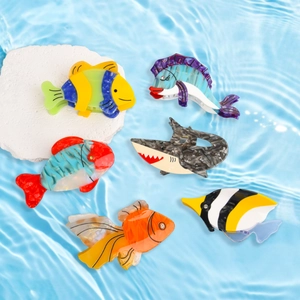 Detailed set of acetate sea animal hair claws including shark and tropical fish designs
