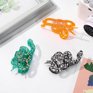 Trois pinces à cheveux en acétate en forme de serpent, styles orange vert et à motifs