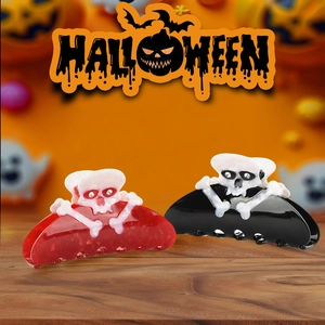 Halloween Skull Acetate Hair Claw Clip For Women Gothic Bone Rhinestone Large Shark Clip Hair Styling Accessories