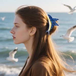 Pinza per capelli a forma di pesce blu in acetato per donne in riva al mare