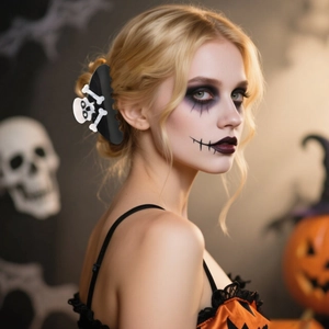 Halloween acetate hair claw clip with black bat wings and white skull design for women
