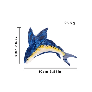 Pinza per capelli a forma di pesce volante in acetato blu marmorizzato con misure