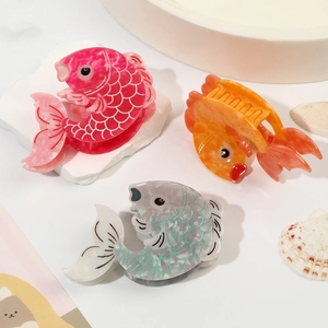 Women Fashion Koi Fish Acetate Hair Claw Clip Elegant Marble Pattern Shark Clip Handmade Hair Accessory For Thick Hair