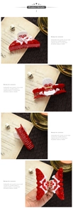 Detailed macro view of a red skull hair claw clip for Halloween with rhinestone accents