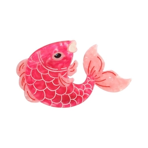 Fish-shaped hair claw in rose pink marble acetate, realistic koi design hair accessory