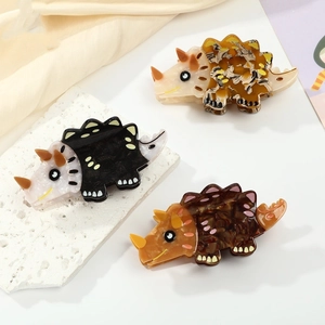 Pince à Cheveux en Acétate Forme Dinosaure Tricératops Dessin Animé Animal Mignon Motif Écaille de Tortue pour Femme Accessoires Cheveux