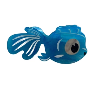 Blue acetate goldfish hair claw clip with marble texture and cute cartoon fish design