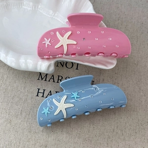 Pinza para el Cabello de Acetato de Estrella de Mar para Mujer Estilo Océano Rosa Azul Diamantes Dulce Pinza para el Pelo Accesorio