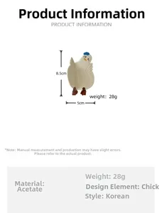 Tableau des tailles pour pince à cheveux poussin avec dimensions 8,5 cm de haut et 5 cm de large