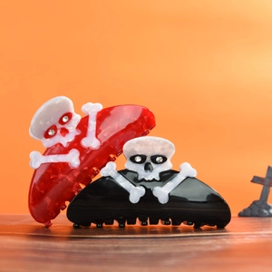 Halloween skull hair claw clips set with rhinestones and acetate crossbones design