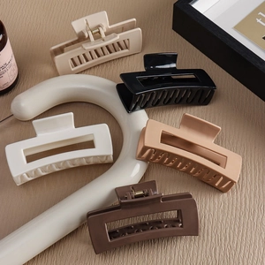 Set of five rectangle matte shark hair clips in cream black white coffee and brown colors