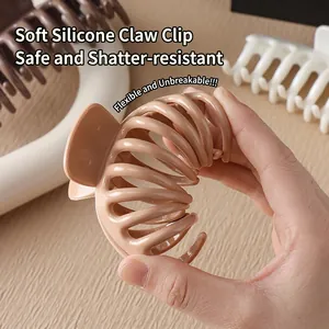 Durable large silicone hair claw clip in caramel brown with flexible anti-break design