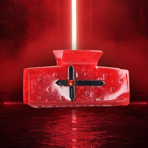 Pince à cheveux gothique rouge marbré avec croix de strass noirs pour Halloween