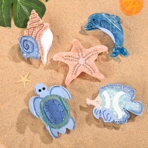 Série Océan Pinces à Cheveux en Acétate Tortue de Mer Étoile de Mer pour Femmes Strass Dauphin Poisson Accessoires