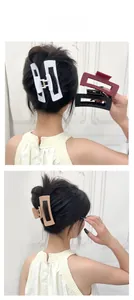 Detail shot of large rectangular hollow hair claws in various matte colors on a model