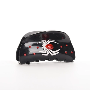 Pince à cheveux Halloween en acétate noir avec motif araignée orné de cristaux