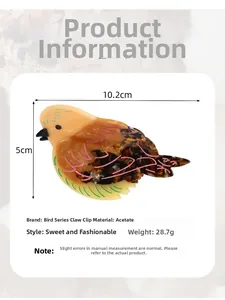 Spécifications de taille pour une pince à cheveux en acétate en forme d'oiseau de 10,2 cm